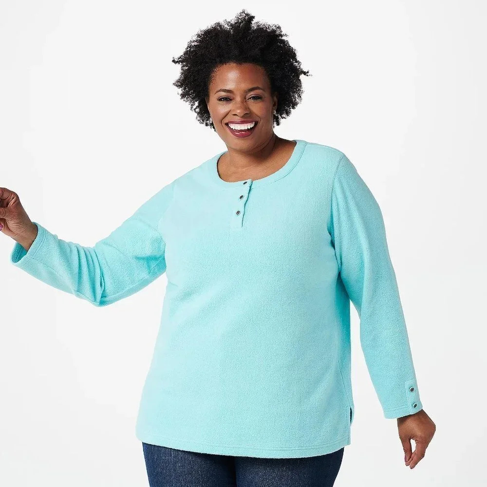 DENIM & Co.‎ Baby Sherpa Henley Tunic w/ Side Slits